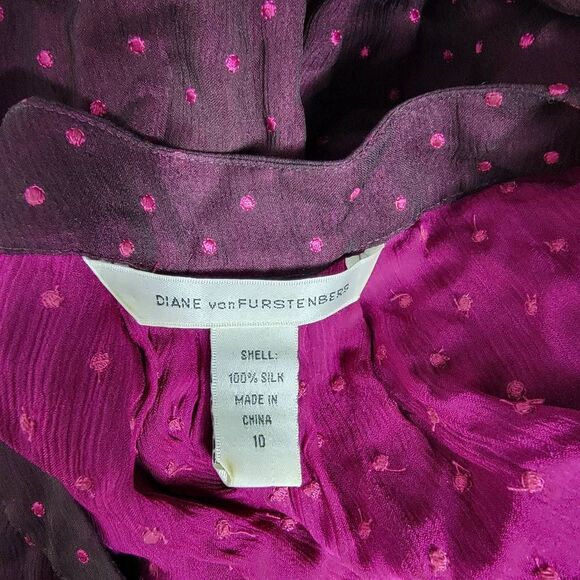 Diane Von Furstenberg Yasmin 100% Silk Blouse Dots Sz 10 - Picture 5 of 5